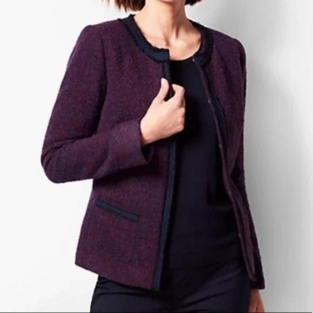 New Talbots Woman Navy Blue & Wine Wool Tweed Hook Closure Blazer Size 22W